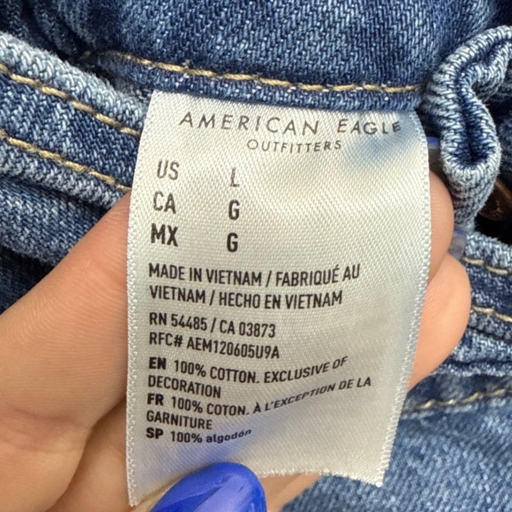 American Eagle Denim Shortalls Womens Large Medium Wash - Picture 5 of 7